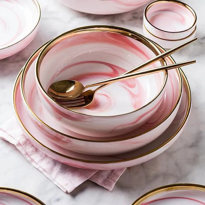 Dinnerware Dinner Plates - Pink Marble