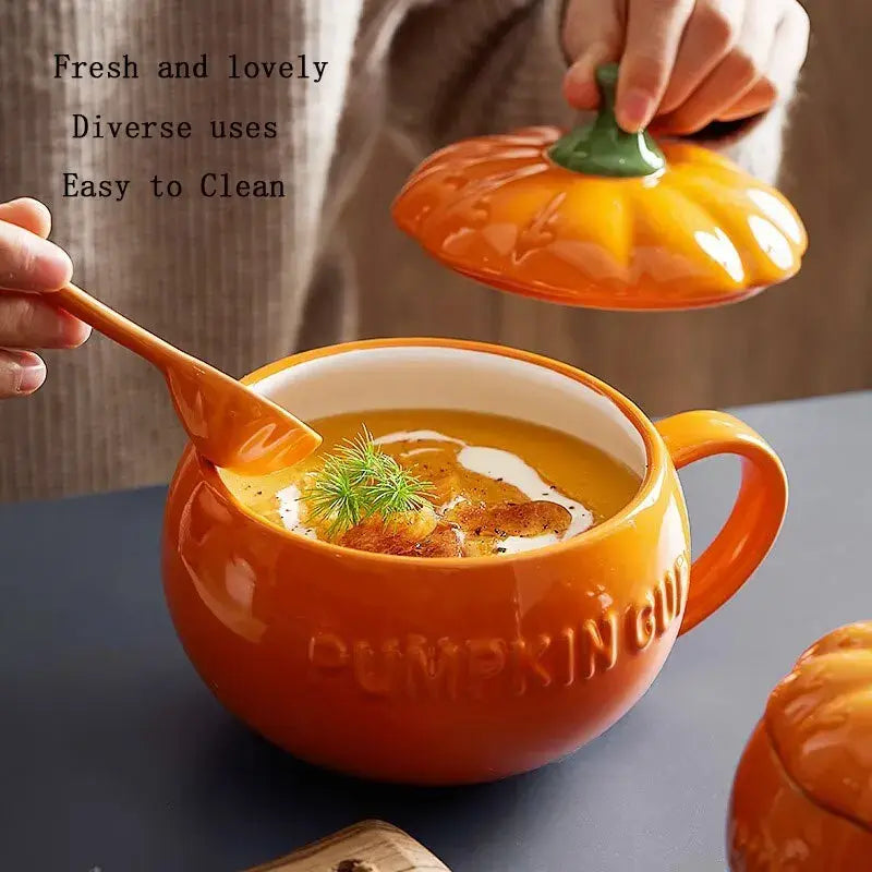 Pumpkin Cup Ceramic Scoop with Lid