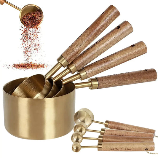 Kitchen Item - Gold Stainless Steel Measuring Cups and Spoon Set