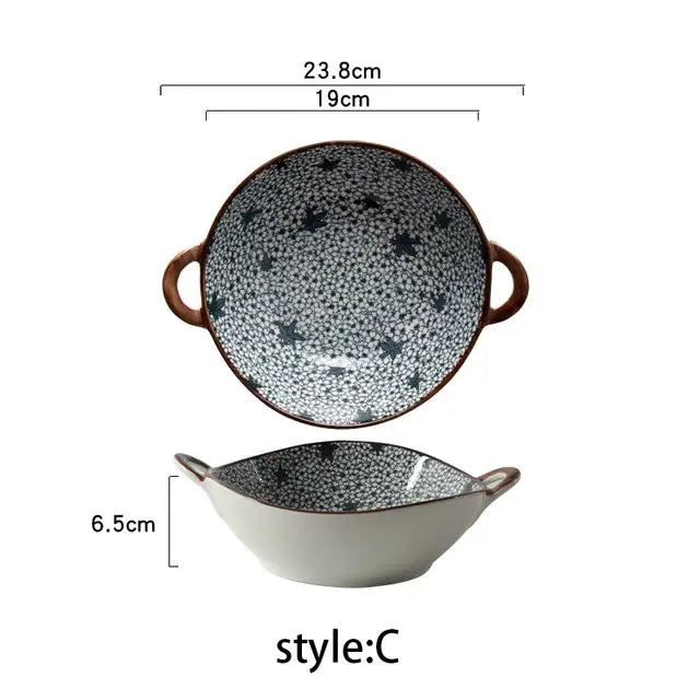 Japanese Soup Bowl With Handle Ceramic Salad Bowl Microwave Oven  Kitchen Tableware Noodle Bowl