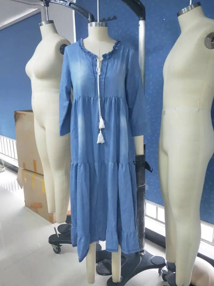 Womens - Boho hippie chic blue maxi dress