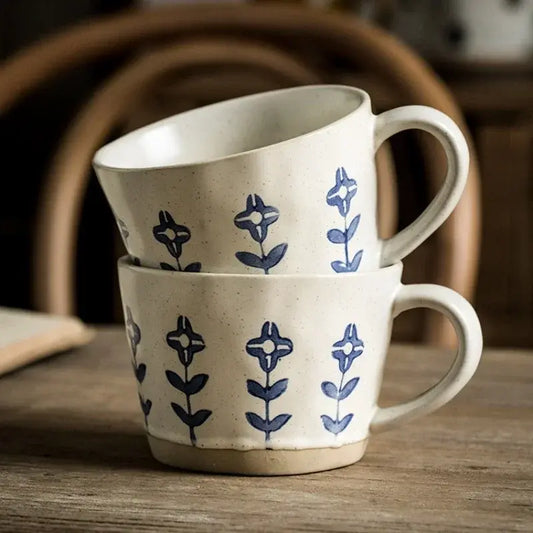 Ceramic Coffee Cups  - Flower Pattern