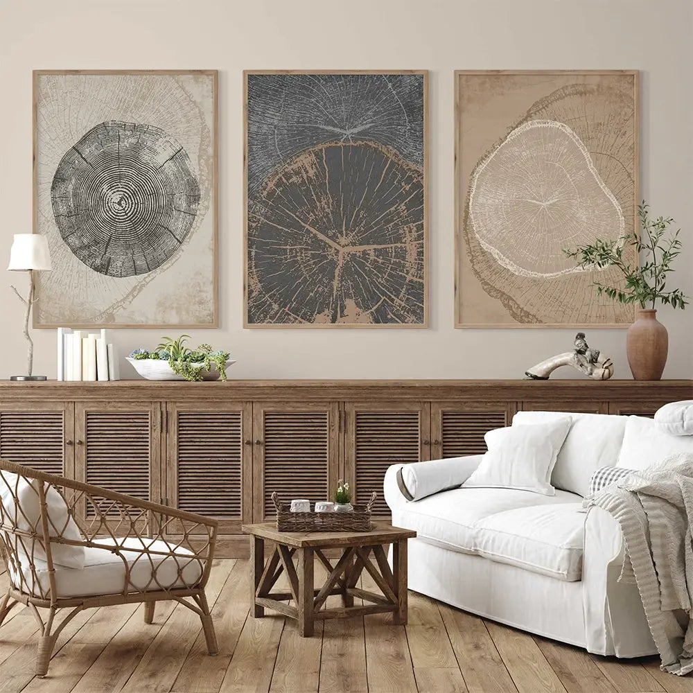 Wall Art - Beige Tree Rings Neutral Picture Home Decor Nordic Canvas Painting