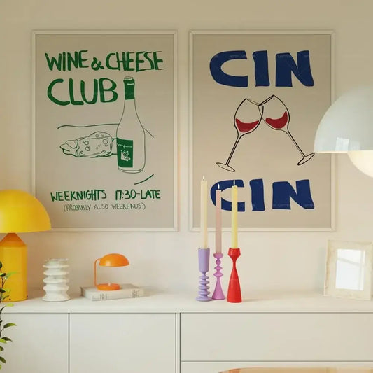 Wall Art - Mid Century Wine and Cheese Club Posters