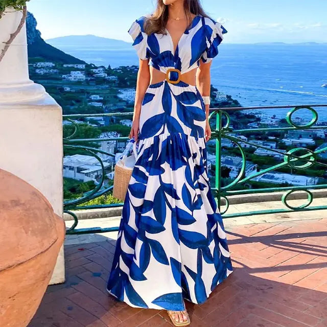 Women's - Maxi Butterfly Print Dress