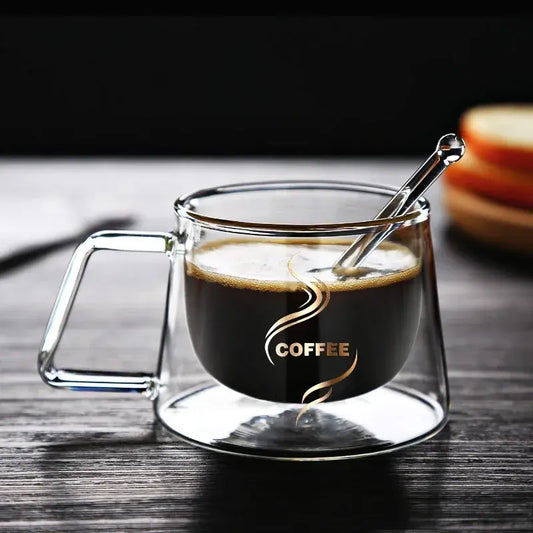 Double Wall Glass Coffee Mug with Handle