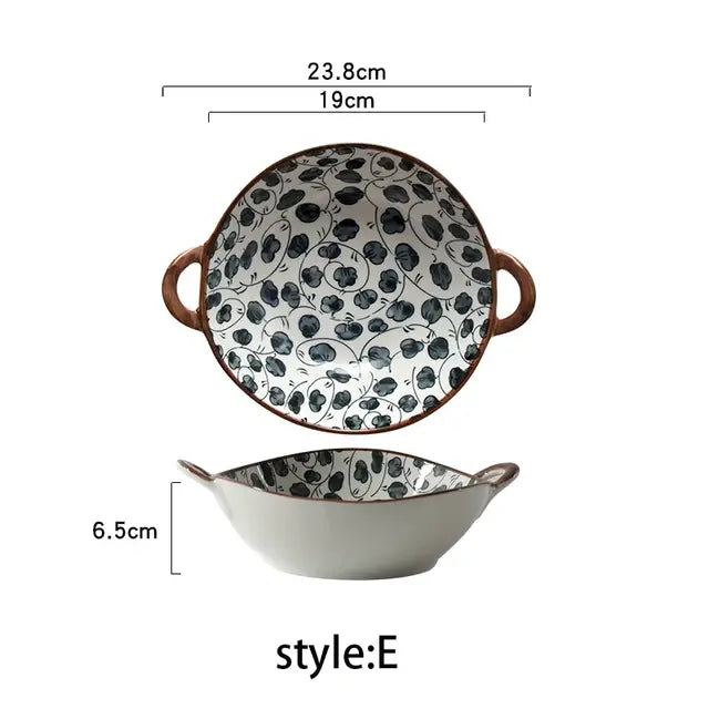 Japanese Soup Bowl With Handle Ceramic Salad Bowl Microwave Oven  Kitchen Tableware Noodle Bowl