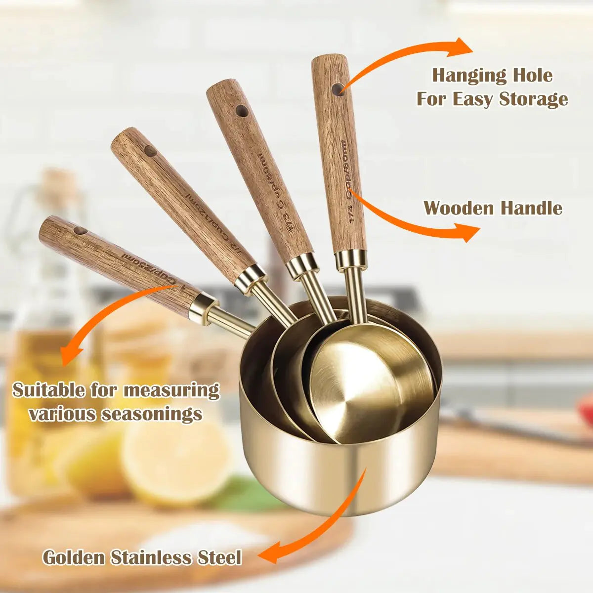 Kitchen Item - Gold Stainless Steel Measuring Cups and Spoon Set