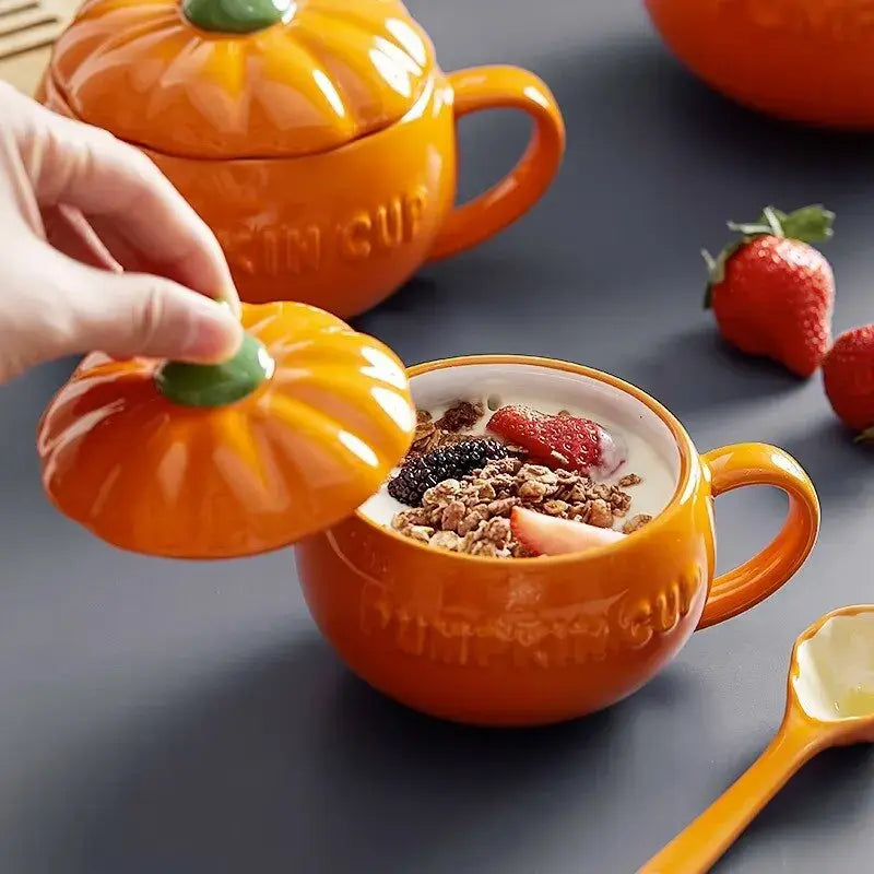 Pumpkin Cup Ceramic Scoop with Lid