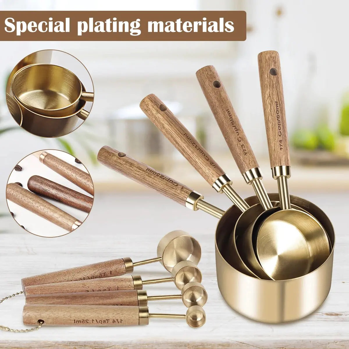 Kitchen Item - Gold Stainless Steel Measuring Cups and Spoon Set