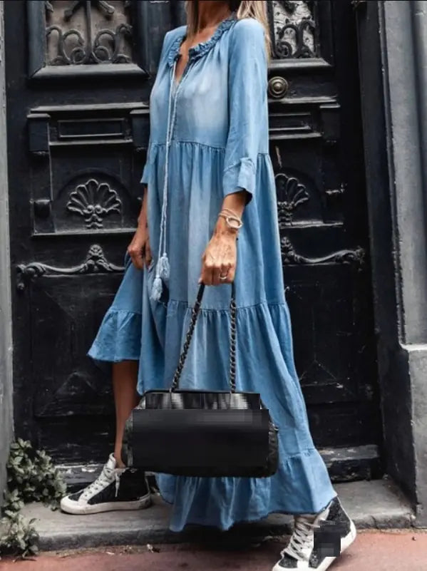 Womens - Boho hippie chic blue maxi dress