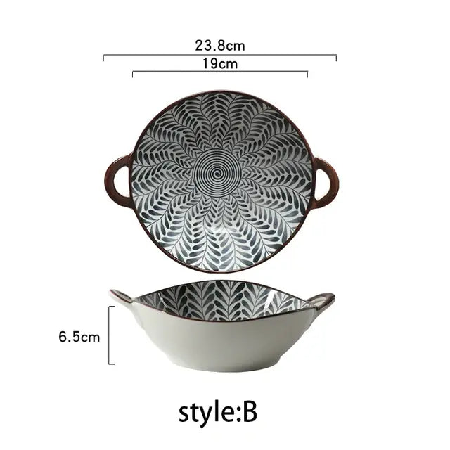 Japanese Soup Bowl With Handle Ceramic Salad Bowl Microwave Oven  Kitchen Tableware Noodle Bowl