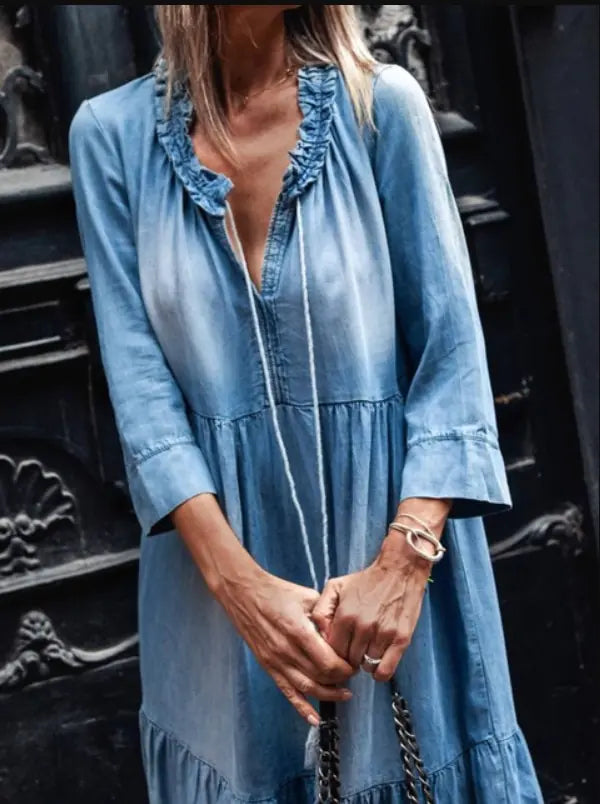 Womens - Boho hippie chic blue maxi dress