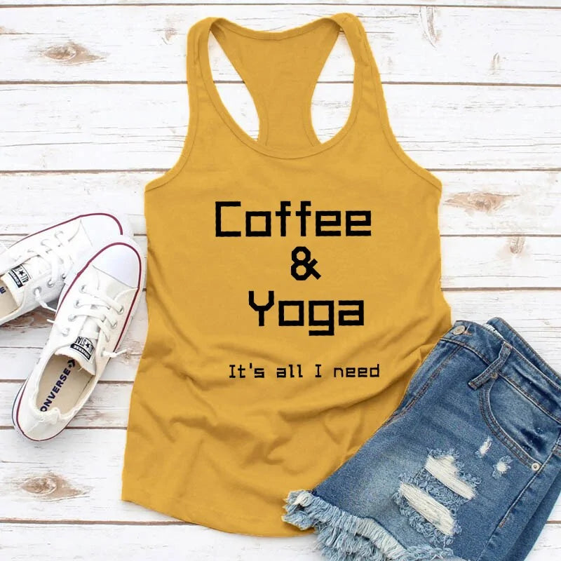 Womens Clothing - Coffee & Yoga Racerback Tank for Gym and Summer Workouts