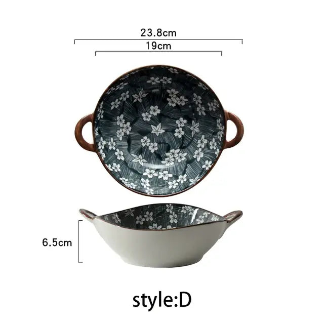 Japanese Soup Bowl With Handle Ceramic Salad Bowl Microwave Oven  Kitchen Tableware Noodle Bowl