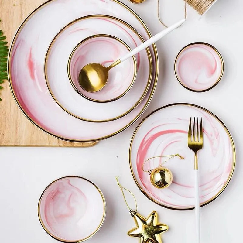 Dinnerware Dinner Plates - Pink Marble