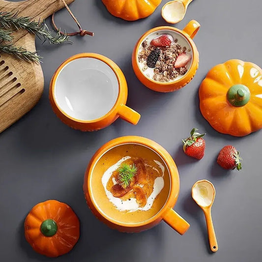 Pumpkin Cup Ceramic Scoop with Lid