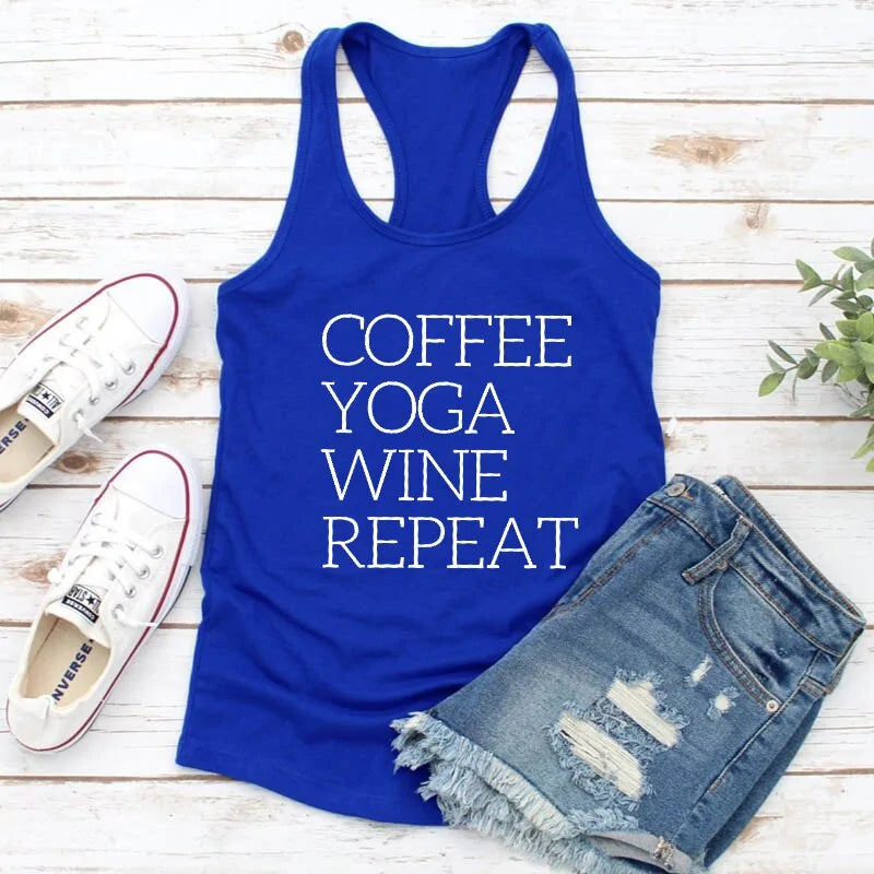 Womens Clothing - Coffee & Yoga Racerback Tank for Gym and Summer Workouts