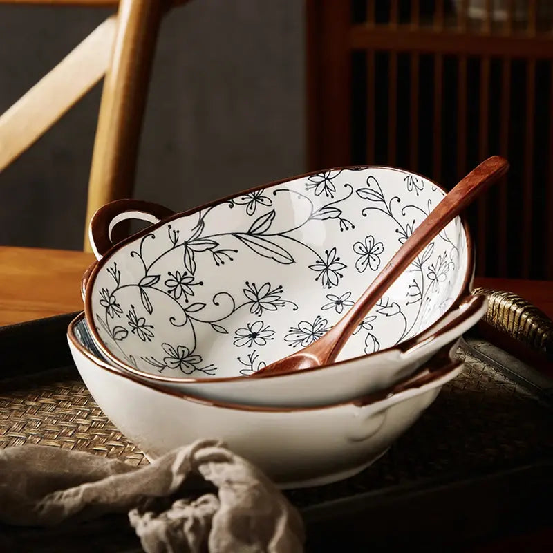 Japanese Soup Bowl With Handle Ceramic Salad Bowl Microwave Oven  Kitchen Tableware Noodle Bowl