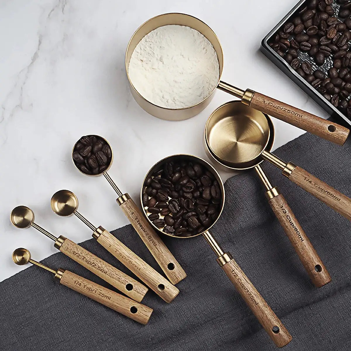 Kitchen Item - Gold Stainless Steel Measuring Cups and Spoon Set