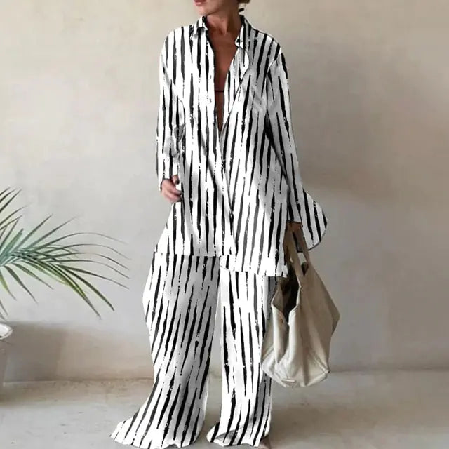 Women - Loose Stripe Pants & Top Set