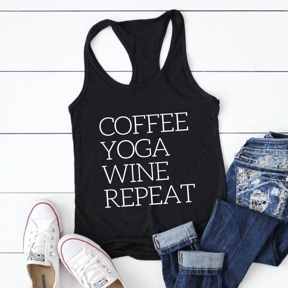 Womens Clothing - Coffee & Yoga Racerback Tank for Gym and Summer Workouts