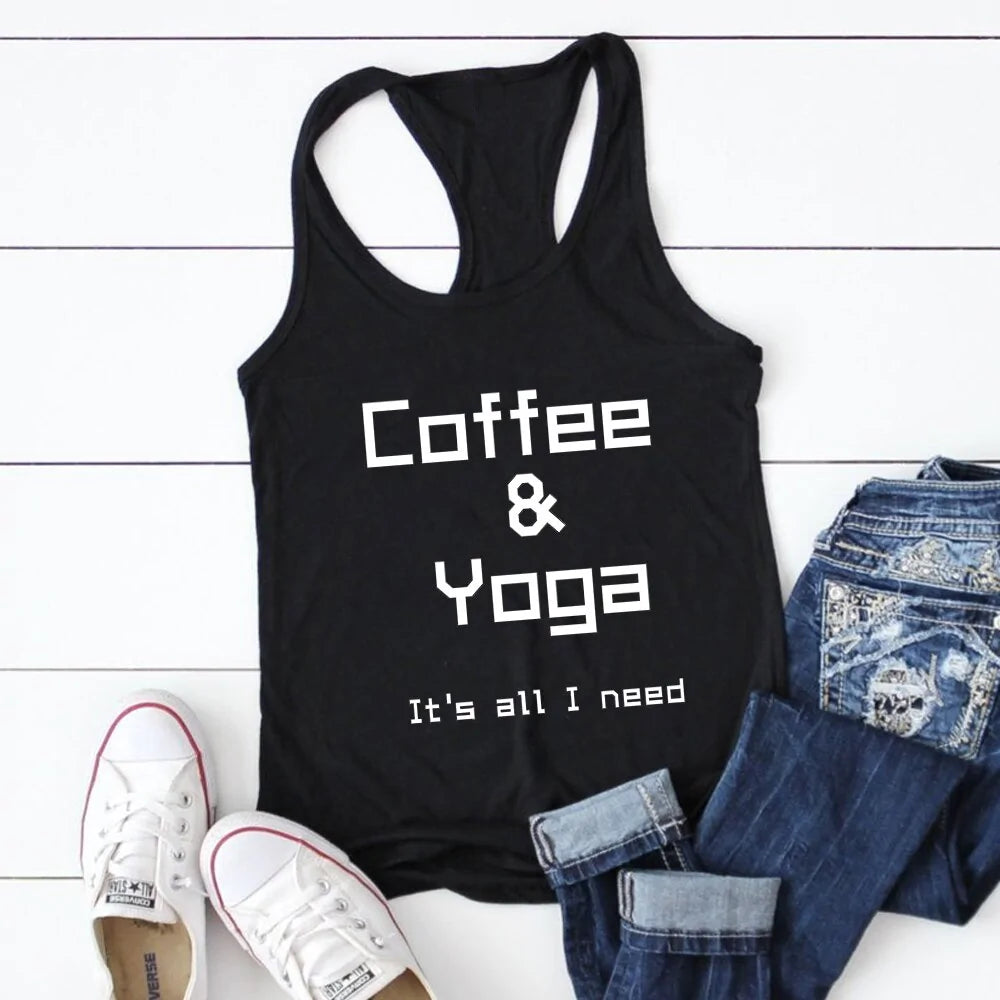 Womens Clothing - Coffee & Yoga Racerback Tank for Gym and Summer Workouts