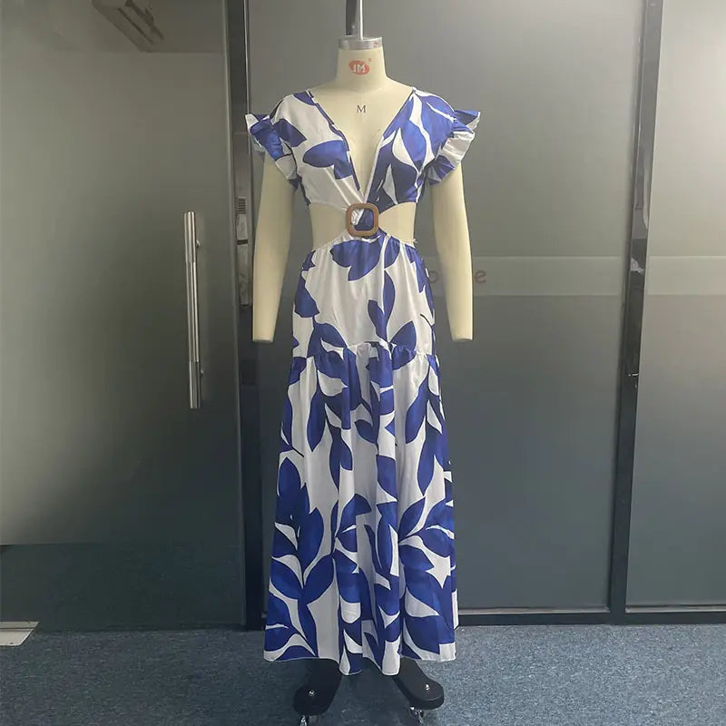 Women's - Maxi Butterfly Print Dress