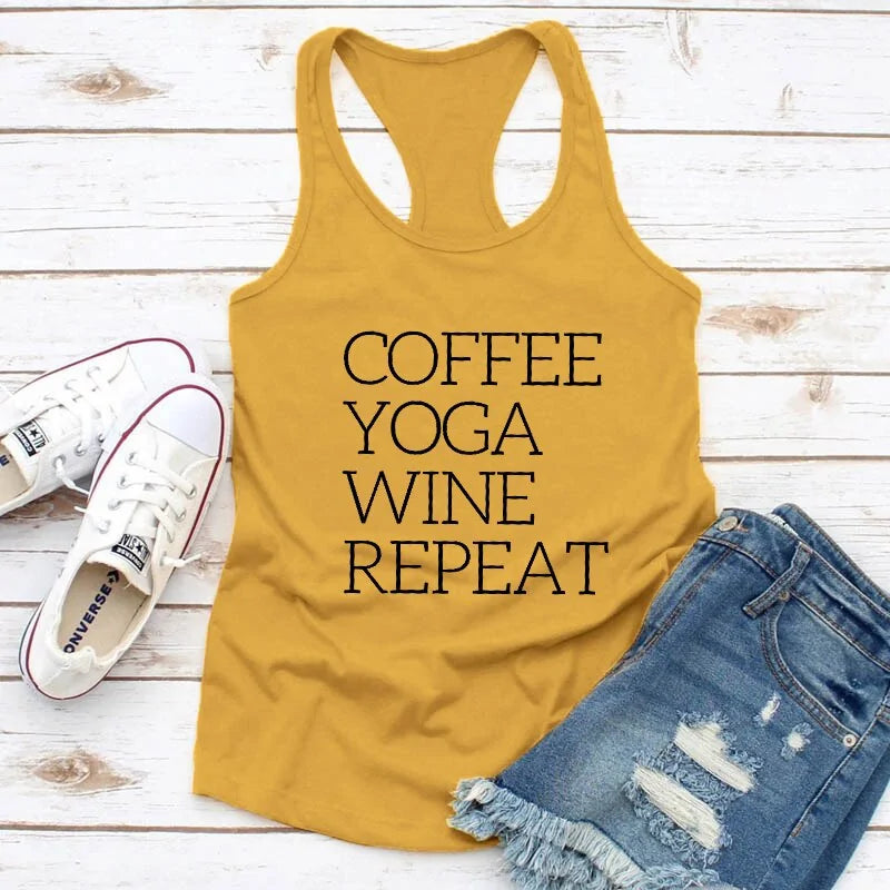 Womens Clothing - Coffee & Yoga Racerback Tank for Gym and Summer Workouts