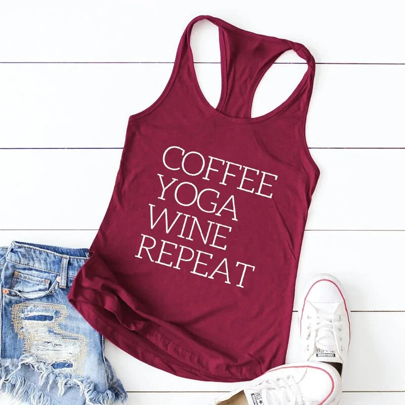 Womens Clothing - Coffee & Yoga Racerback Tank for Gym and Summer Workouts