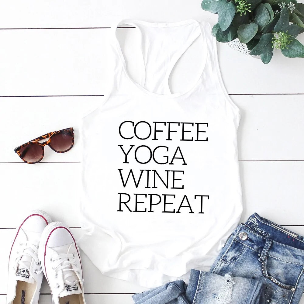 Womens Clothing - Coffee & Yoga Racerback Tank for Gym and Summer Workouts