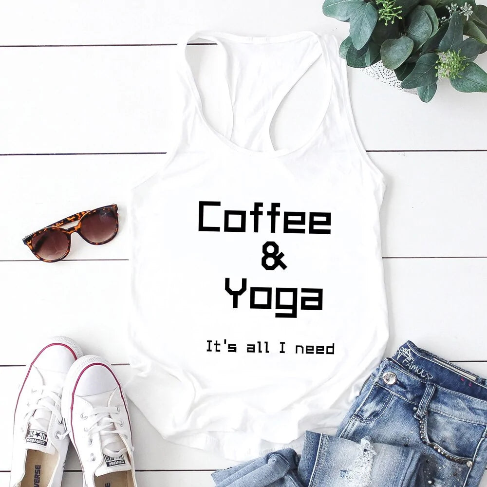 Womens Clothing - Coffee & Yoga Racerback Tank for Gym and Summer Workouts