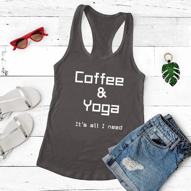 Womens Clothing - Coffee & Yoga Racerback Tank for Gym and Summer Workouts