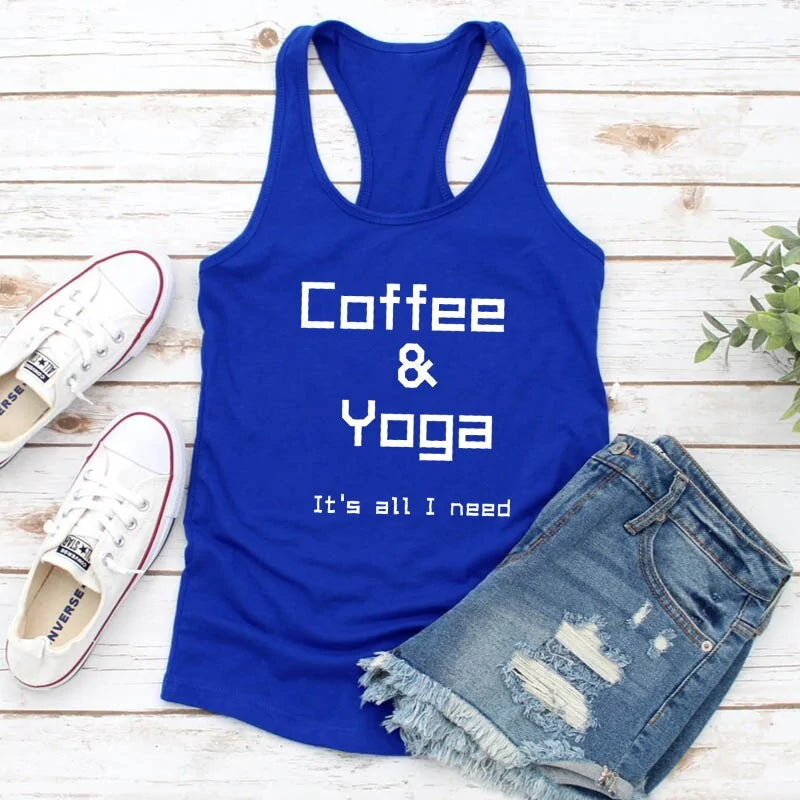 Womens Clothing - Coffee & Yoga Racerback Tank for Gym and Summer Workouts